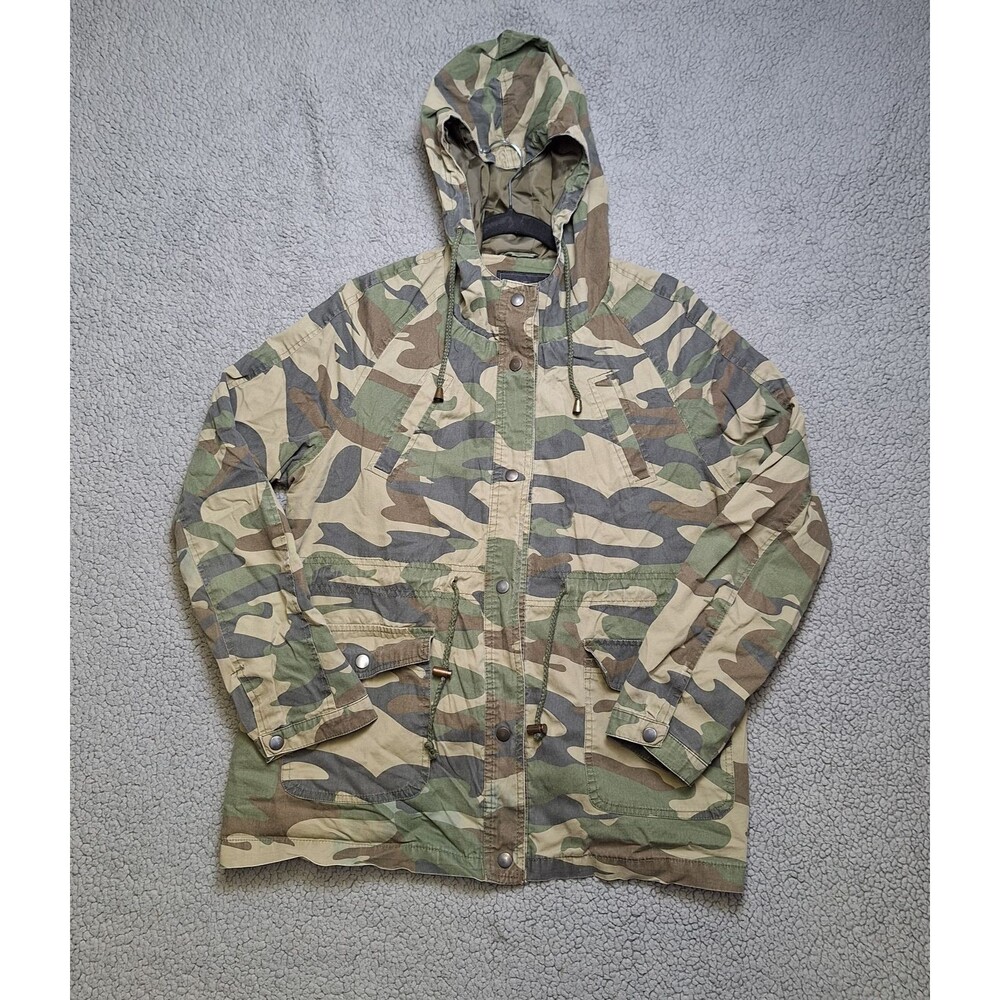 Miss London Camo Women's Black Label Drawstring Waist Hooded Jacket Size XL READ